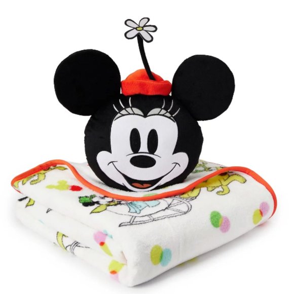 Disney White Mickey & Minnie Sweater Sleigh Nogginz Pillow & Plush Blanket Set - Picture 1 of 3
